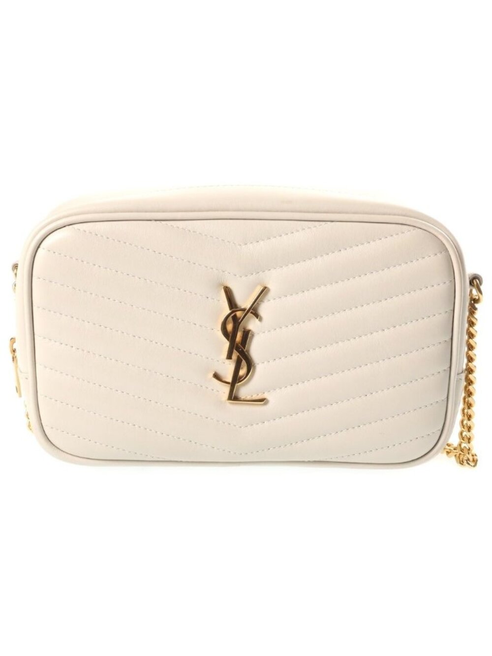 Saint Laurent Paris Louka Chain Shoulder Bag Ivory Leather